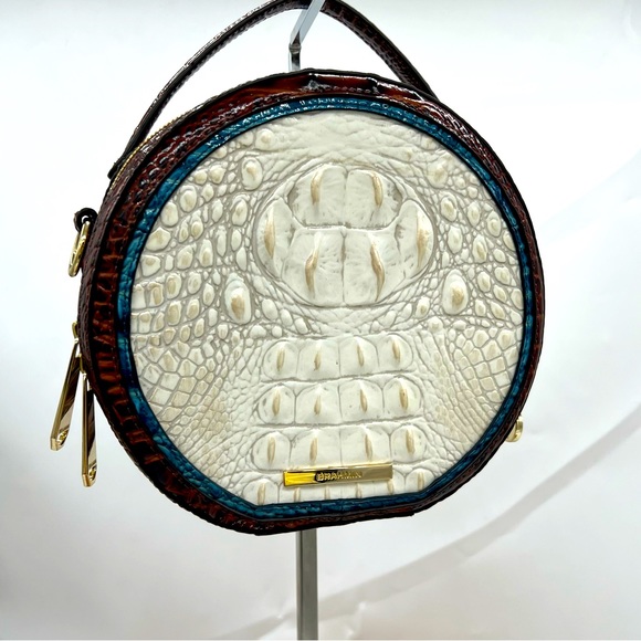 Brahmin Handbags - Brahmin round crossbody alligator bag, cream, brown & blue !